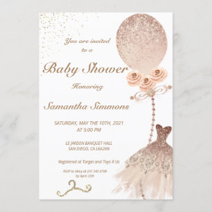 Invitation Rose Parties scintillant or Baby shower robe de ba