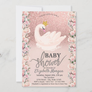 Invitation Rose Parties scintillant or Bokeh, Baby shower Ros