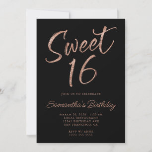 Invitation Rose Parties scintillant or Brush Script Sweet 16