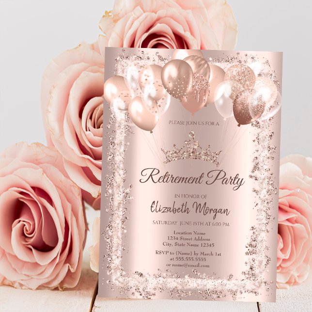 Invitation Rose Parties scintillant or cadre Couronne Ballons (Créateur téléchargé)