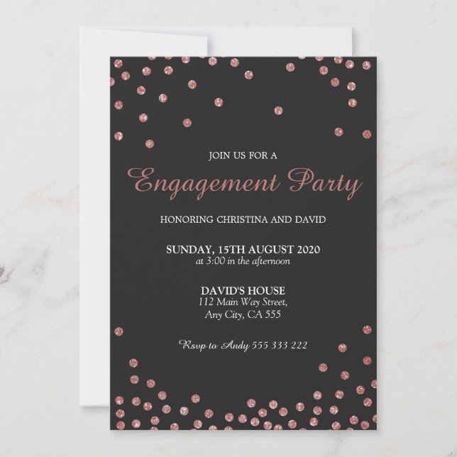 Invitation Rose Parties scintillant or Confetti (Devant)