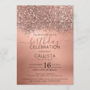 Invitation Rose Parties scintillant or Confetti Metallday