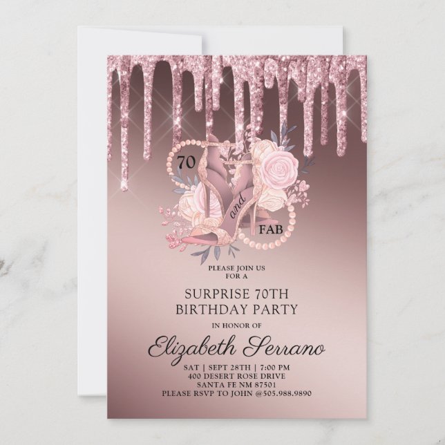 Invitation Rose Parties scintillant or  de 70e anniversaire S (Devant)