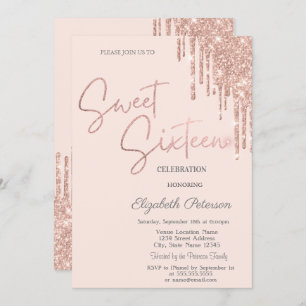Invitation Rose Parties scintillant or  Drips Blush Rose Swee