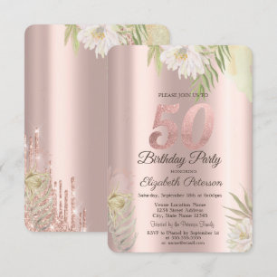 Invitation Rose Parties scintillant or Drips Boho Flowers 50e