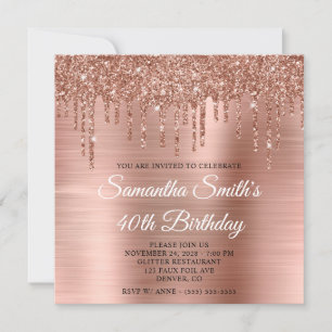Invitation Rose Parties scintillant or Drips et Foil 40e anni