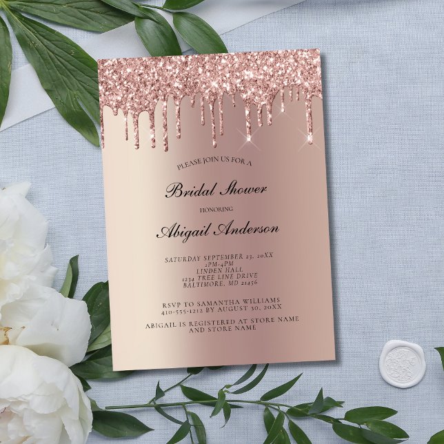 Invitation Rose Parties scintillant or Drivers Bridal Shower  (Rose Gold Dripping glitter Bridal Shower Invitation)
