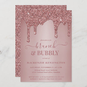 Invitation Rose Parties scintillant or  Drives Brunch Bubbly