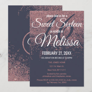 Invitation Rose Parties scintillant or éclaboussent Marine Bl