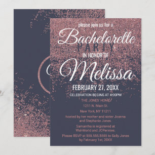 Invitation Rose Parties scintillant or éclabousser Marine Bac