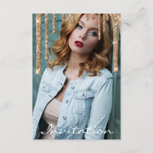 Invitation Rose Parties scintillant or Fête des mariées  Déri