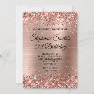 Invitation Rose Parties scintillant or Foil Monogramme 21e an