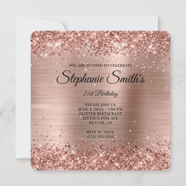 Invitation Rose Parties scintillant or Foil Monogramme 21e an (Devant)