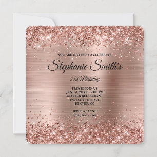 Invitation Rose Parties scintillant or Foil Monogramme 21e an