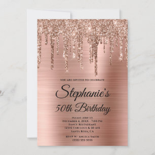 Invitation Rose Parties scintillant or  goutte à huile Fancy