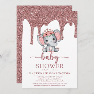 Invitation Rose Parties scintillant or  gouttes Baby shower E