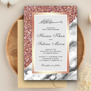 Invitation Rose Parties scintillant or gris Marbre blanc musu