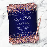 Invitation Rose Parties scintillant or Marine Blue Ombre Fanc<br><div class="desc">Une élégante invitation monogrammée à 50ème anniversaire pour elle. Customisez le texte pour une autre célébration d'anniversaire. L'art numérique présente une parties scintillant d'or rose brillant avec des éclats supplémentaires contre une image sombre bleu marine ombre. On peut customiser le monogramme de calligraphie blanche à une seule lettre. Tous les...</div>