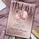 Invitation Rose Parties scintillant or perches 50e anniversai<br><div class="desc">Un élégant 50 et fab 50ème anniversaire surprise invitation dans un or rose brillant métallique sombre avec gouttes de parties scintillant et typographie de nom de script avec or rose et parties scintillant haute chaussures de danse talonnés, flores et une chaîne de perles intégrées dans le design et le type....</div>