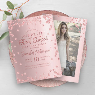 Invitation Rose Parties scintillant or photo SURPRISE Sweet 1