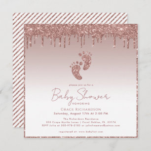 Invitation Rose Parties scintillant or Pieds Baby shower Invi