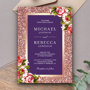 Invitation Rose Parties scintillant or rose Floral Violet Mar