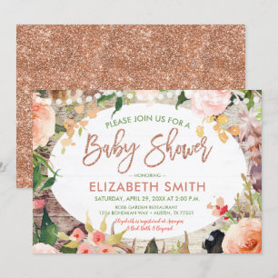 Invitation Rose Parties scintillant or Sage Baby shower flora