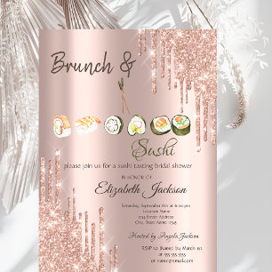Invitation Rose Parties scintillant or   Sushi Fête des marié