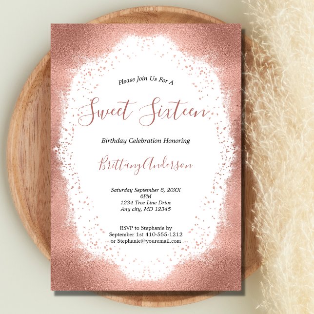 Invitation Rose Parties scintillant or Sweet sixteen 16 Anniv (Rose Gold Glitter Blush Pink Sweet Sixteen 16 Birthday Party Invitation)