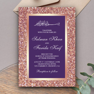 Invitation Rose Parties scintillant or violet musulman musulm