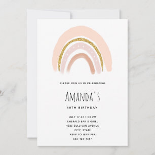 Invitation Rose pastel et arc-en-ciel bohème glitter faux pou