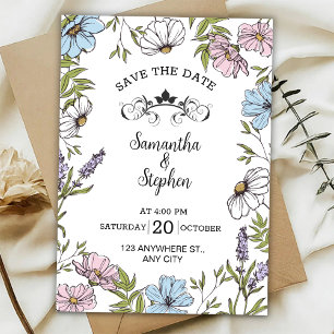 Invitation Rose pastel et vert et bleu Save The Date