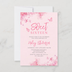 Invitation Rose pastel Floral romantique aquarelle Sweet 16