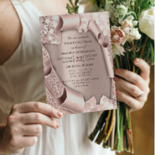 Invitation Rose Pastel Poudre Parties scintillant étincelante