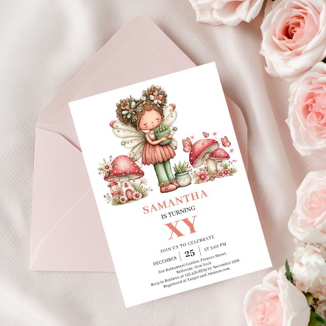 Invitation rose pastel pour les 3 ans de la fée gr (Graceful Fairy 3rd Birthday Pastel Pink Invitation)