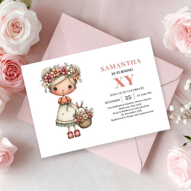Invitation Rose Pastel pour les 7 ans de la Fille  (Magical Fairy Girl 7th Birthday Pastel Pink invitation)