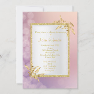 Invitation Rose pastel violet or feuille d'or MARIAGE ÉLÉGANT