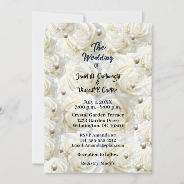Invitation Rose Pearl'Mariage moderne tout blanc (Devant)