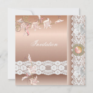 Invitation rose pêche Broderie Florale