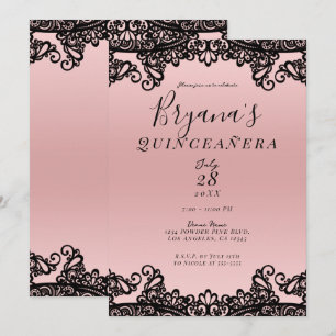 Invitation Rose Pêche Encre Noire Broderie 15ème Soirée Quinc