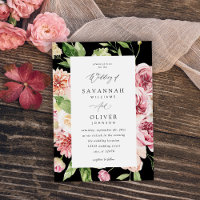 Rose & Pêche Floral & Mariage vert - Noir V2