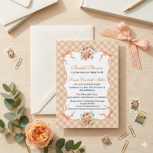 Invitation Rose Pêche Gingham à Carreaux Fête de Mariage