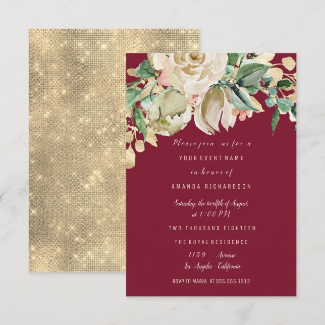 Invitation Rose peinte de fête de douche de mariée Floral Bru (Devant / Derrière)