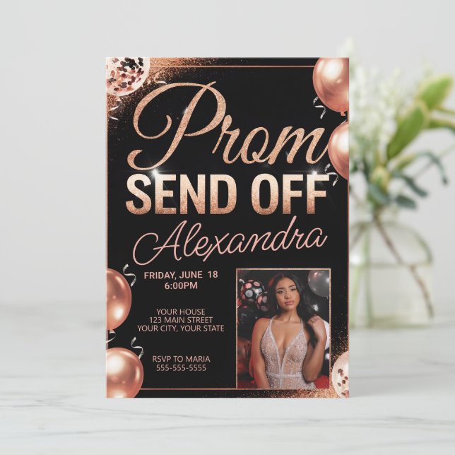 Invitation Rose personnalisé Gold Prom Envoyer do-it-yourself (Debout devant)