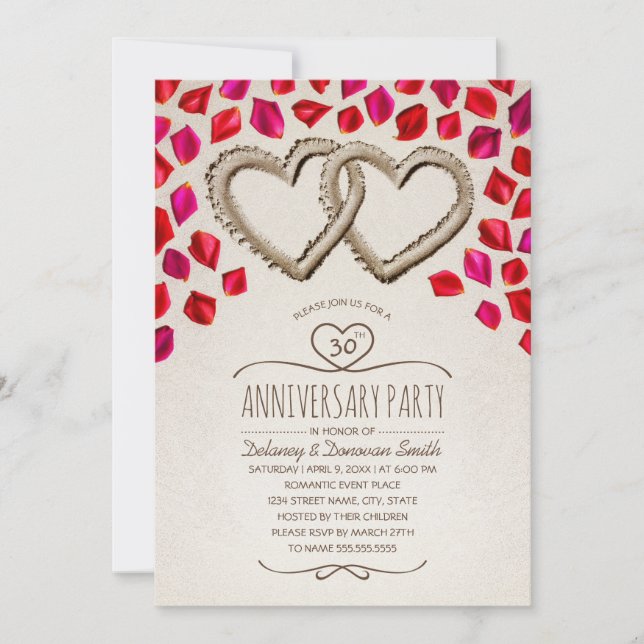 Invitation Rose Petal Beach 30e anniversaire Mariage fête (Devant)