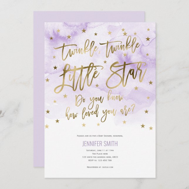 Invitation Rose, Petite fille, Twinkle petites étoiles, Baby  (Devant / Derrière)