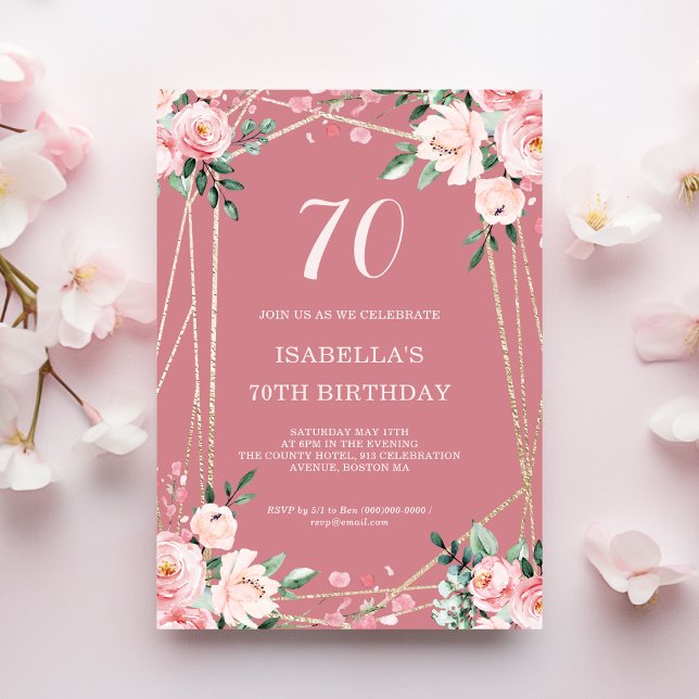 Invitation Rose | Pink Blush Floral 70e anniversaire Invitati (Créateur téléchargé)