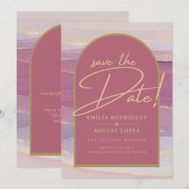 Invitation Rose Pink Gold Arch Marble Mariage SAUVEGARDER LES (Devant / Derrière)