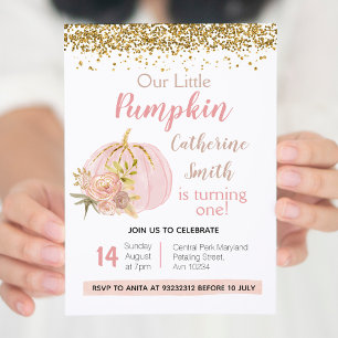Invitation Rose Pink Gold Citrouille 1er anniversaire