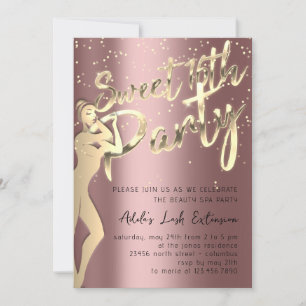 Invitation Rose Pink Gold Confetti Sweet 16ème Partie